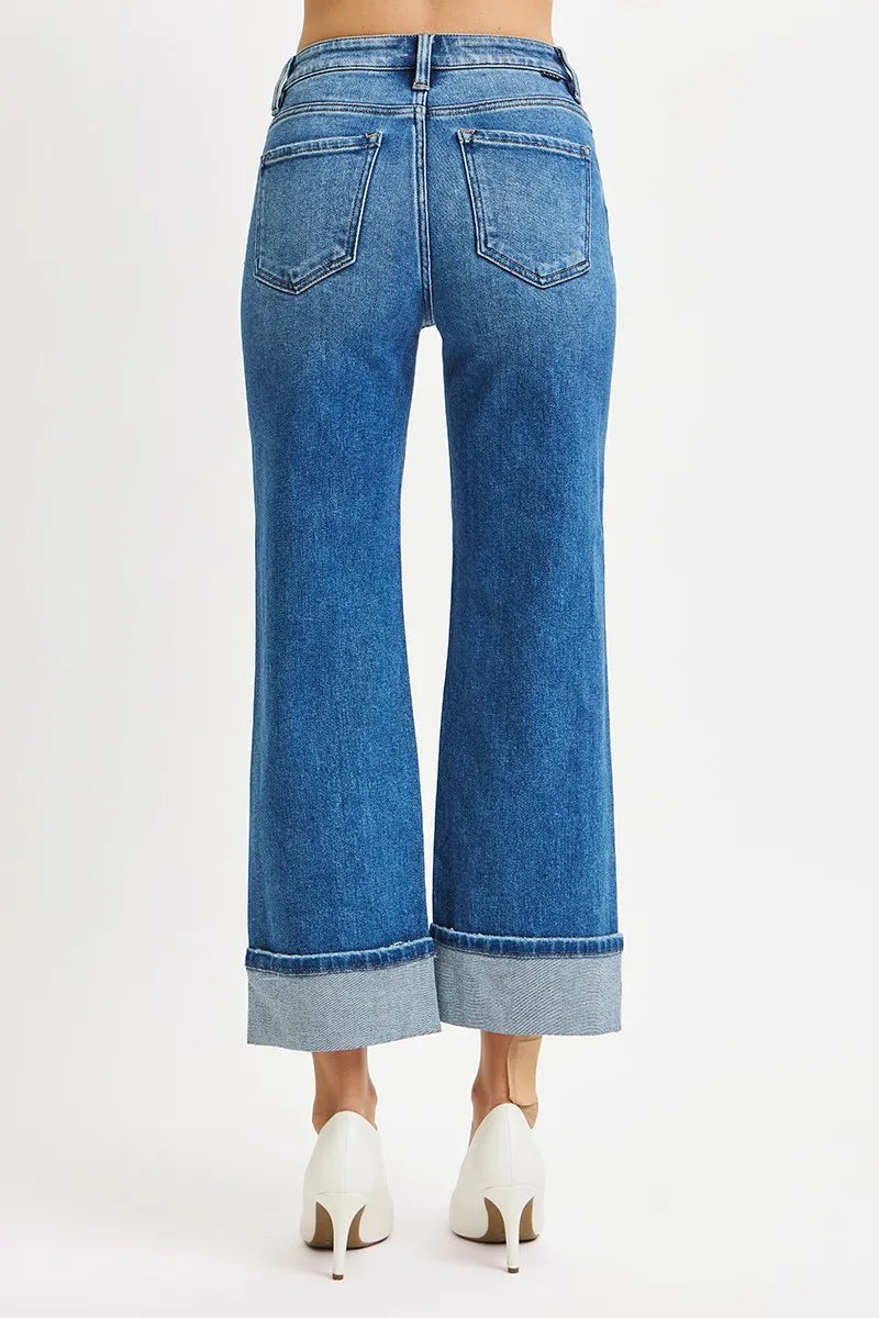 RISEN Full Size Mid Rise Crop Straight Cuffed Jeans Plus Size