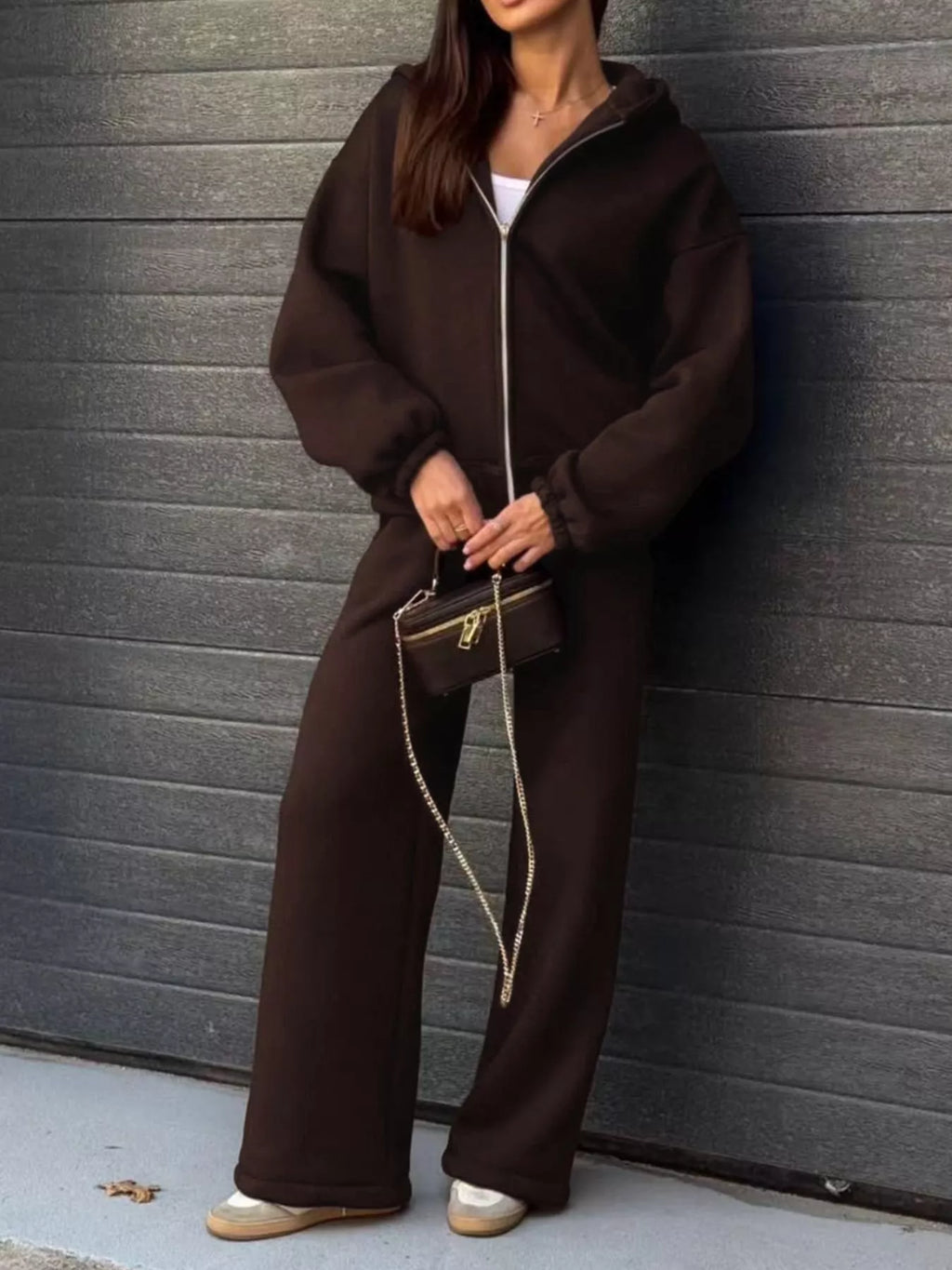 Zip-Up Hoodie and Wide-Leg Sweatpants Set