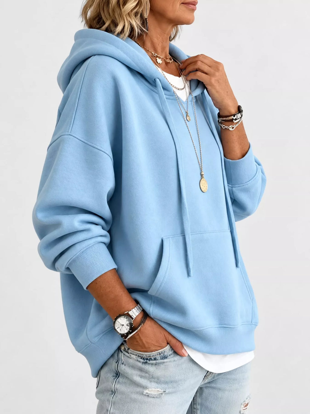 Drawstring Dropped Shoulder Hoodie