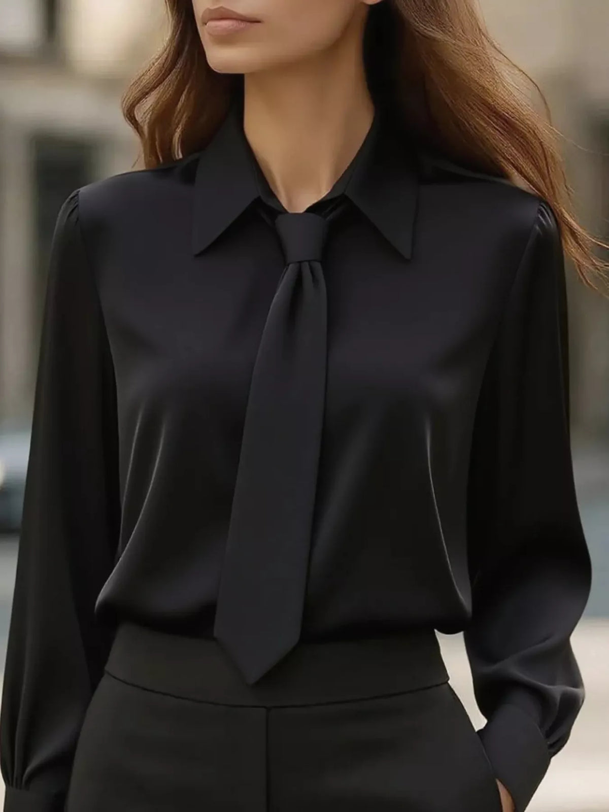 Tie-Neck Long Sleeve Blouse