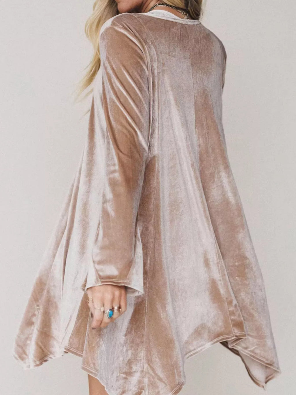 V-Neck Velvet Swing Asymmetrical Dress with Pockets