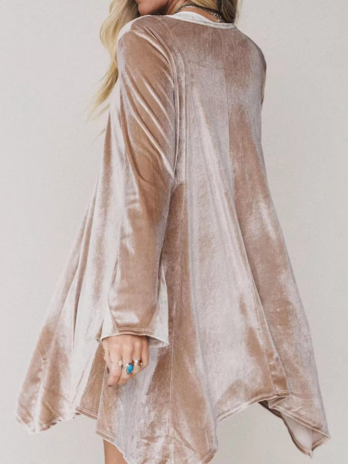 V-Neck Velvet Swing Asymmetrical Dress with Pockets