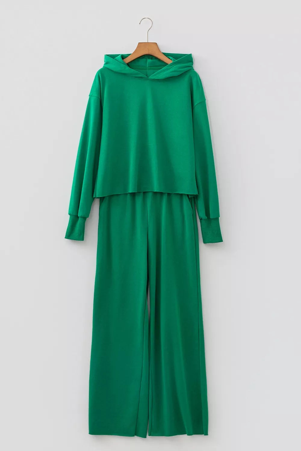 Solid Color Hooded Long Sleeve Elastic Waist Pocket Pants Set