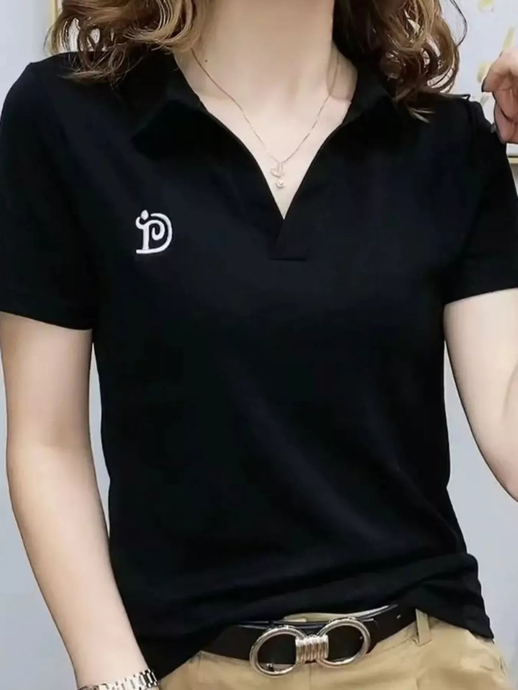 Plus Size Collared Neck Short-Sleeve Polo