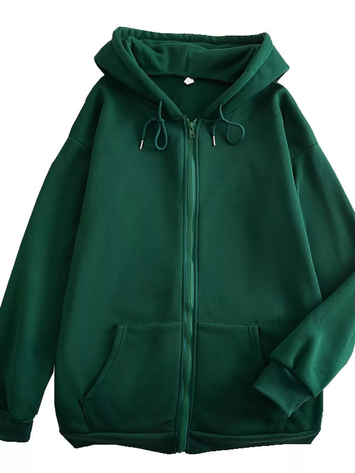 Full Size Oversized Solid Zip-Up Hoodie with Drawstring Plus Size