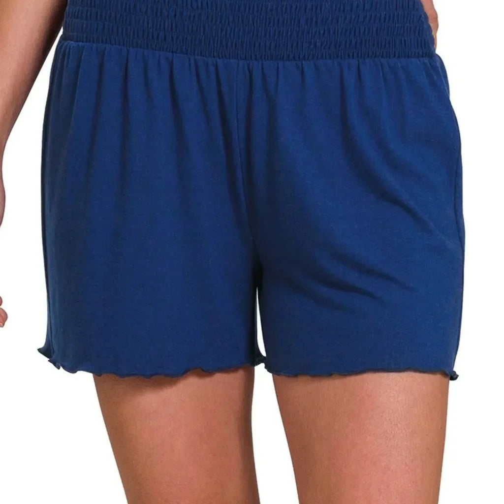 Elastic Waist Smocked Shorts with Pockets