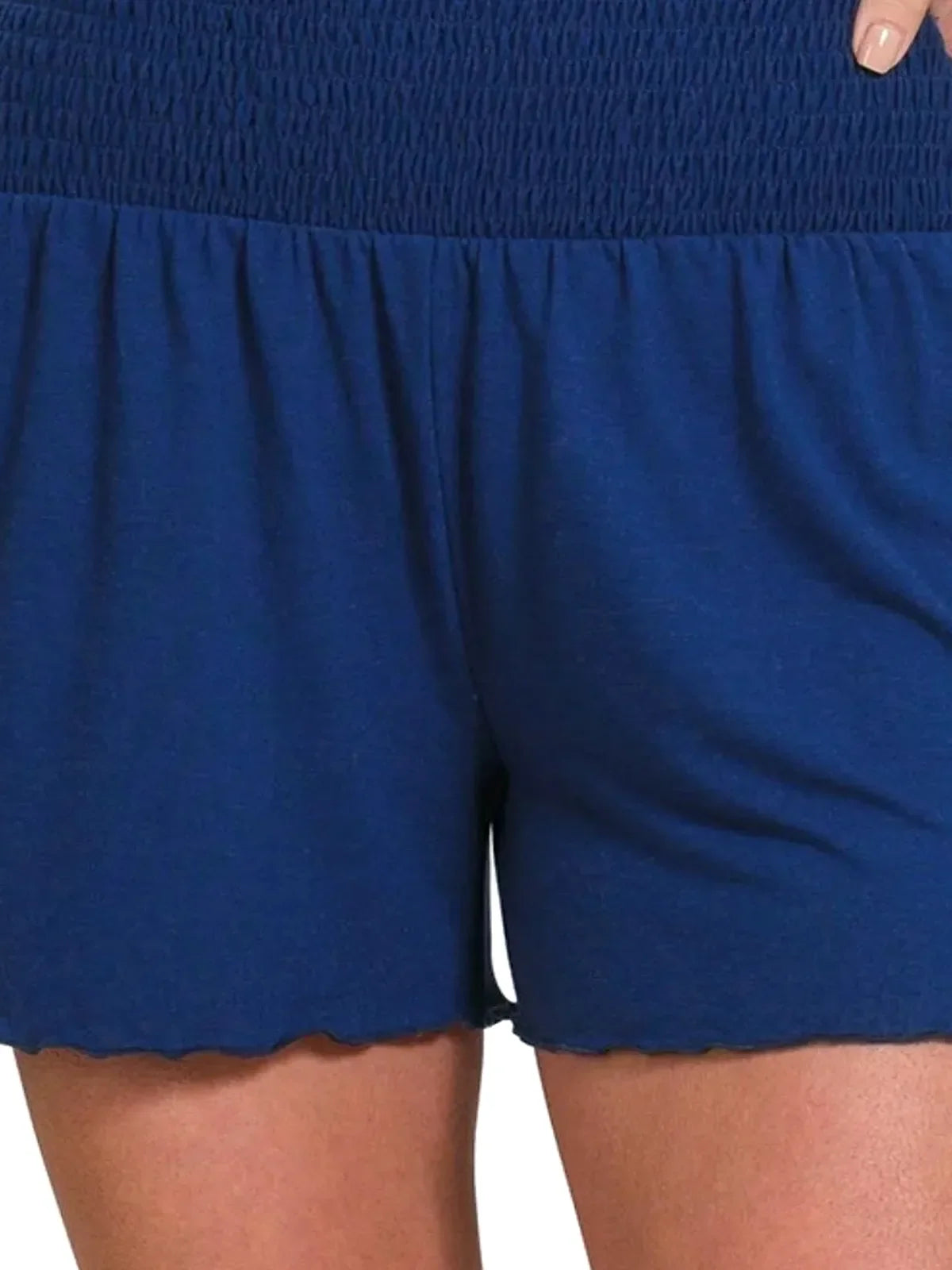 Elastic Waist Smocked Shorts with Pockets