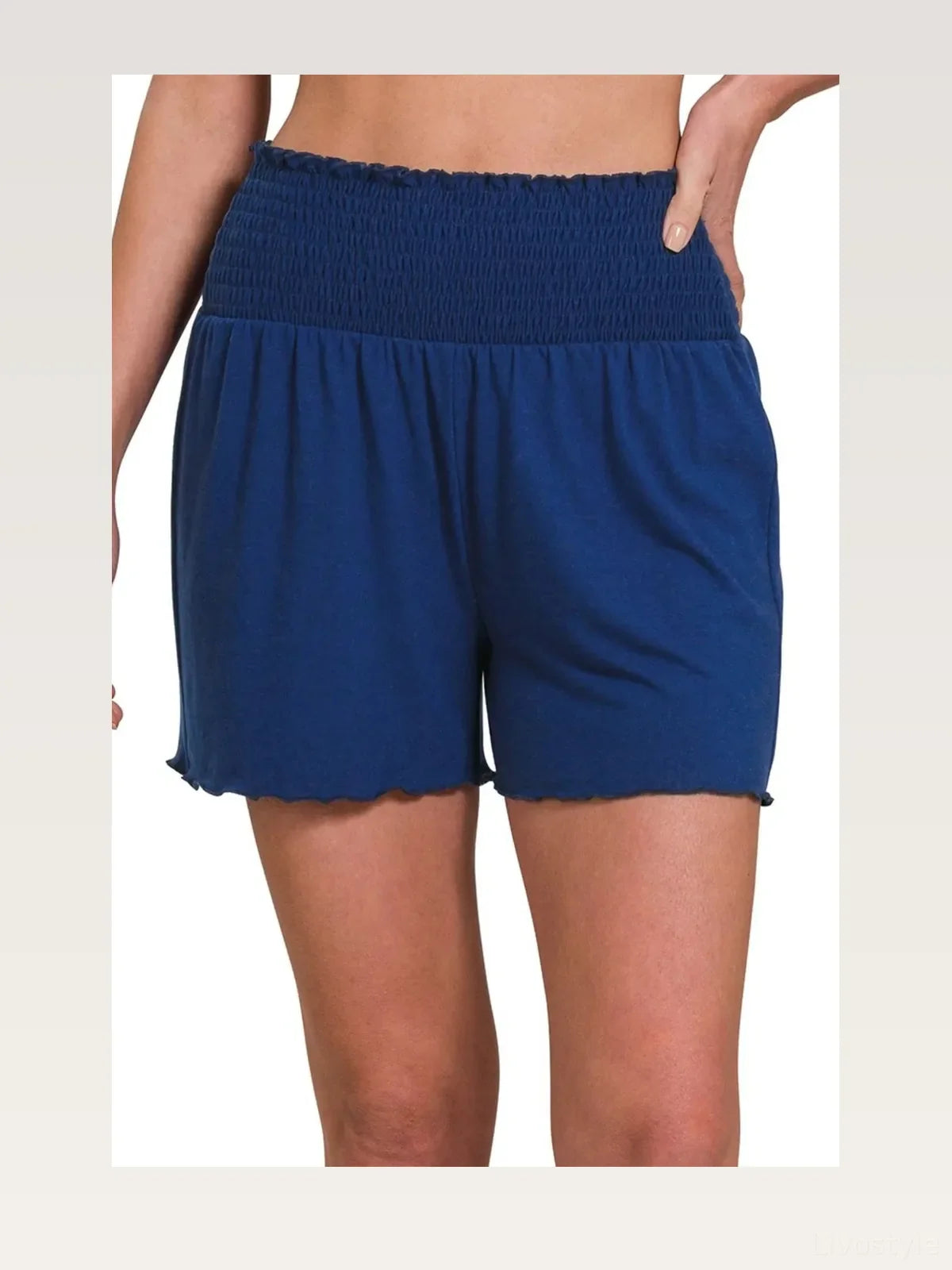 Elastic Waist Smocked Shorts with Pockets