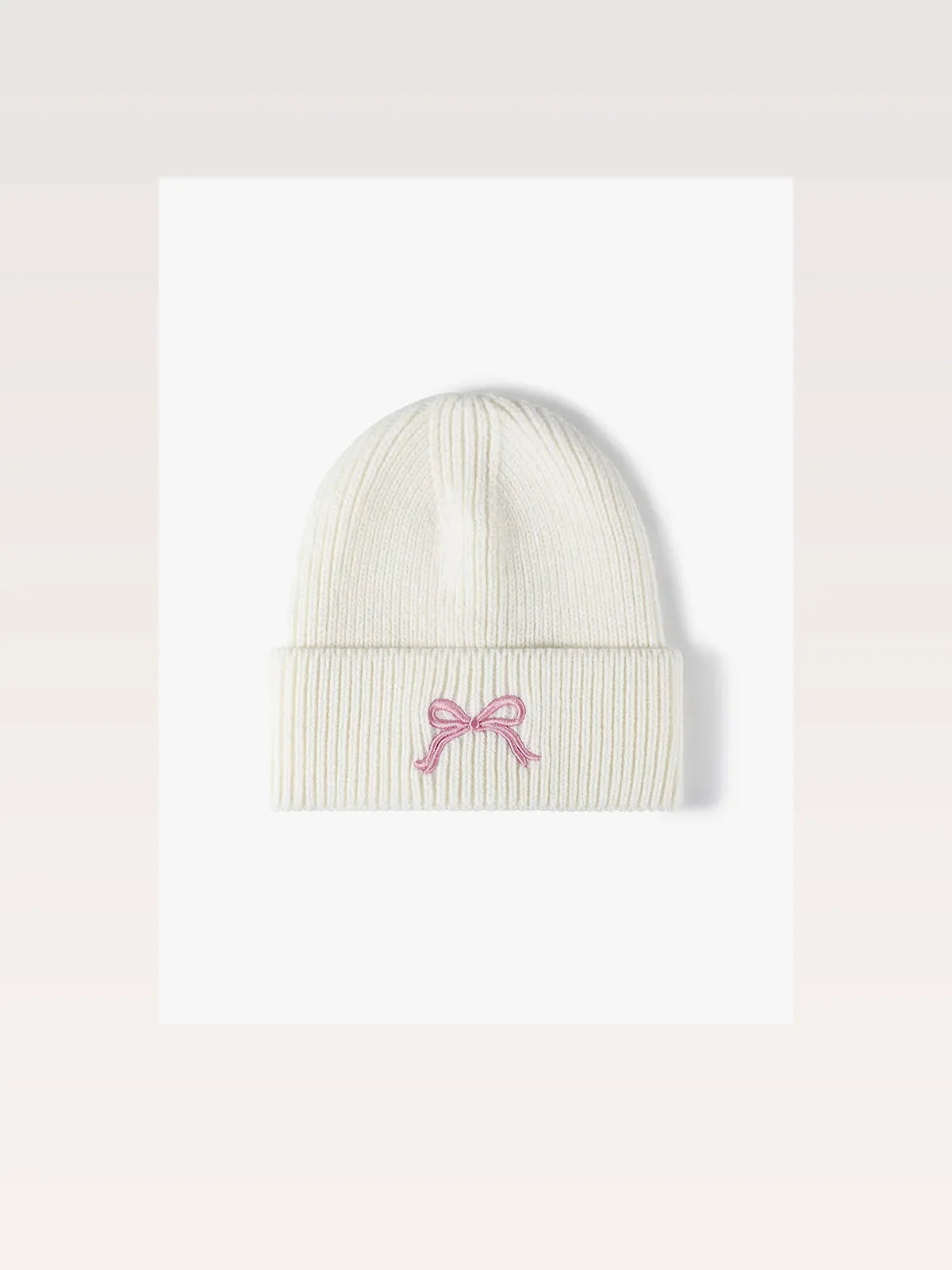 Embroidered Bow Ribbed Knit Beanie
