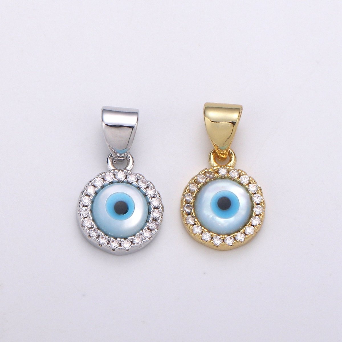Enamel Gold Evil Eye Charm, 14k Gold Filled Eye Charms, Cubic Eye Pendant, Amulet Jewelry, Good Luck Eye Charm, Blue Silver Evil Eye Charm J-056 J-057