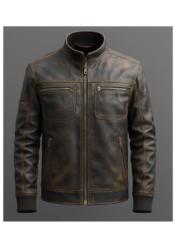 Men's Enzo Brown Leather Biker Jacket