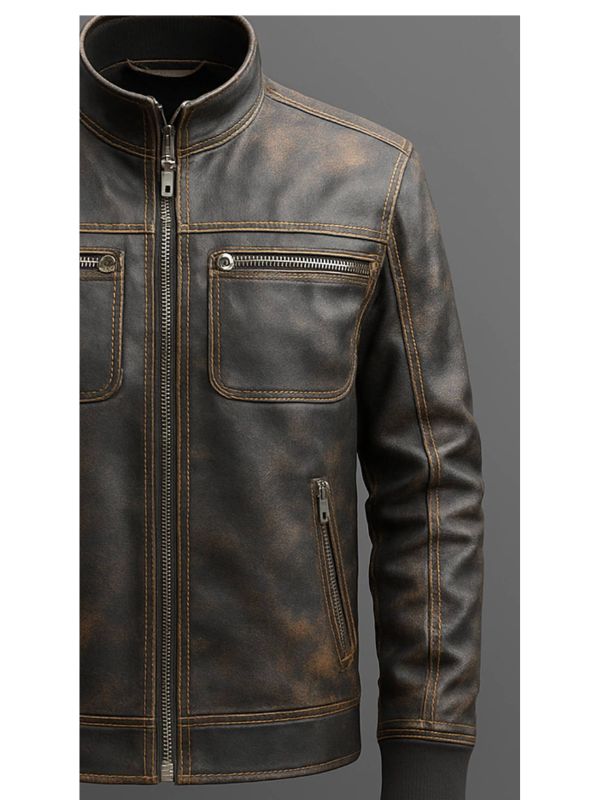 Men's Enzo Brown Leather Biker Jacket
