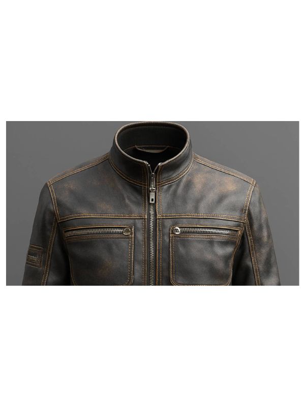 Men's Enzo Brown Leather Biker Jacket