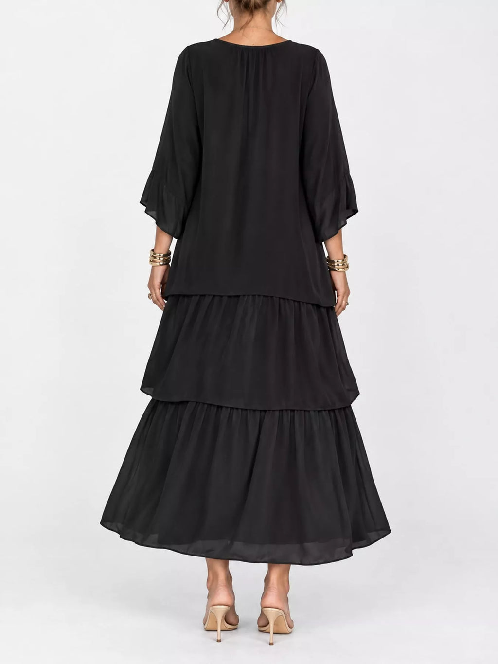 Full Size Layered Batwing Sleeve Maxi Dress Plus Size