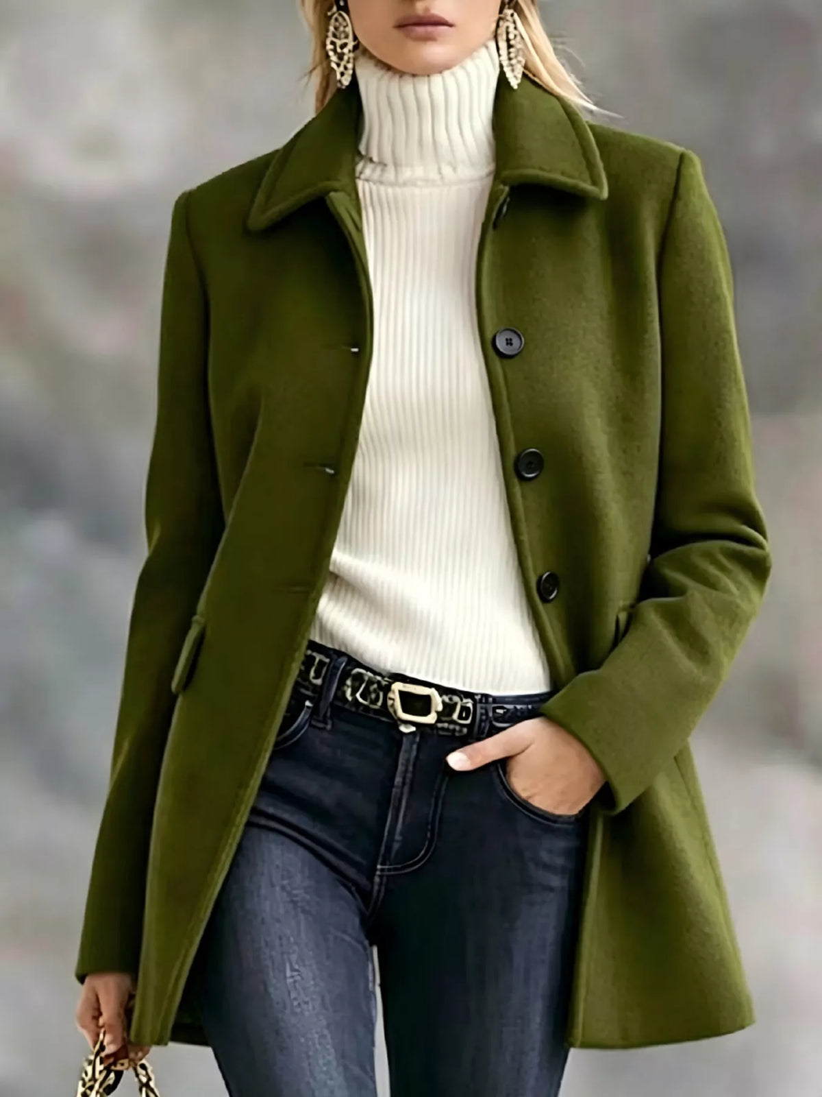 Button Up Collared Neck Coat