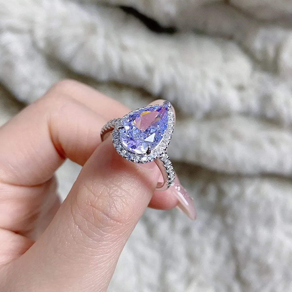 925 Sterling Silver Zircon Teardrop Ring