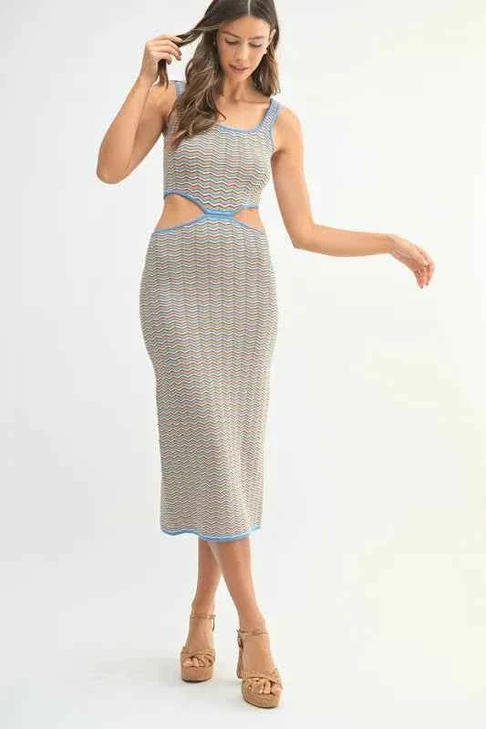 Multi Color Chevron Knit Bodycon Midi Dress