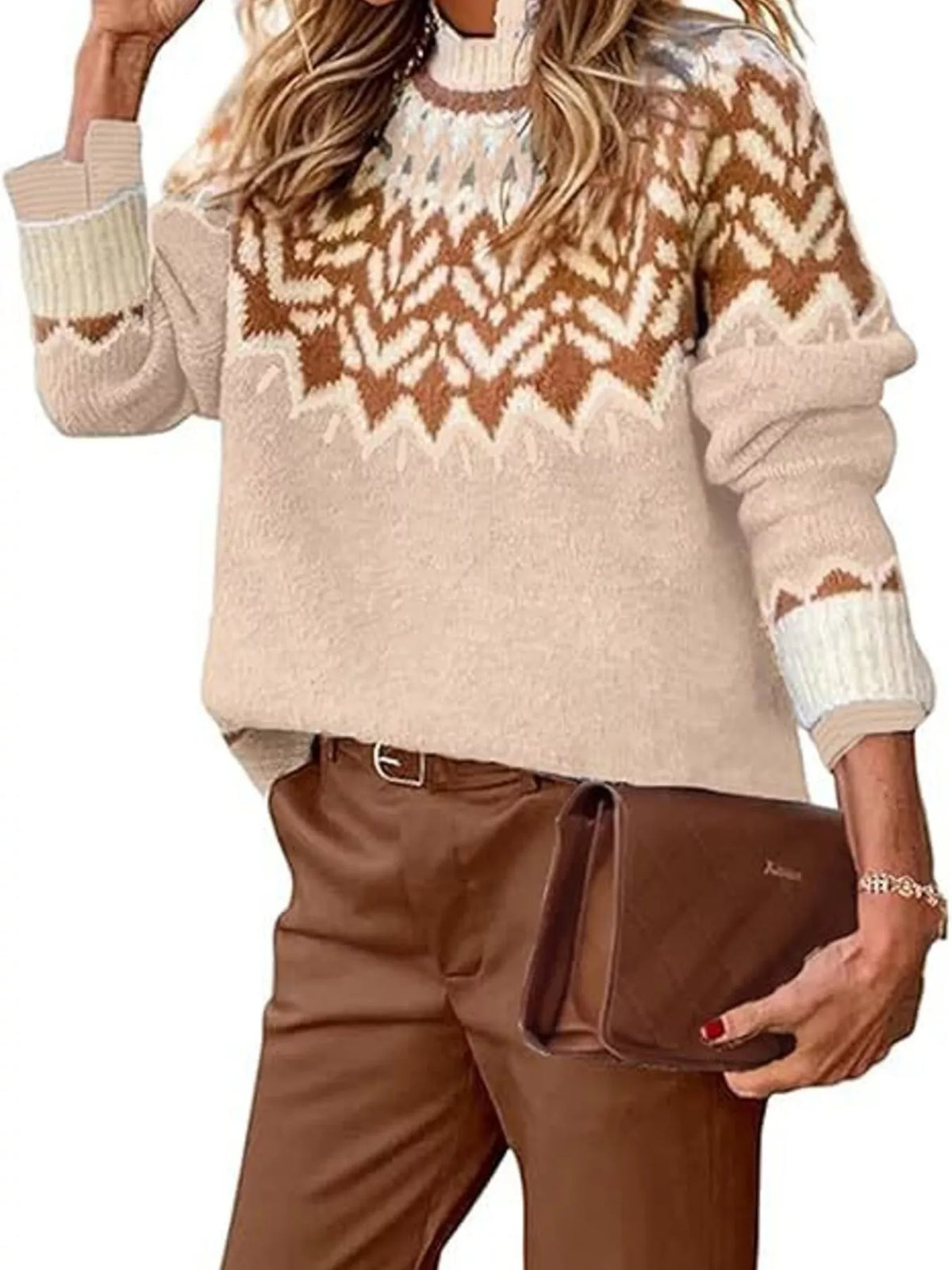 Full Size Fair Isle Patterned Long Sleeve Sweater Plus Size