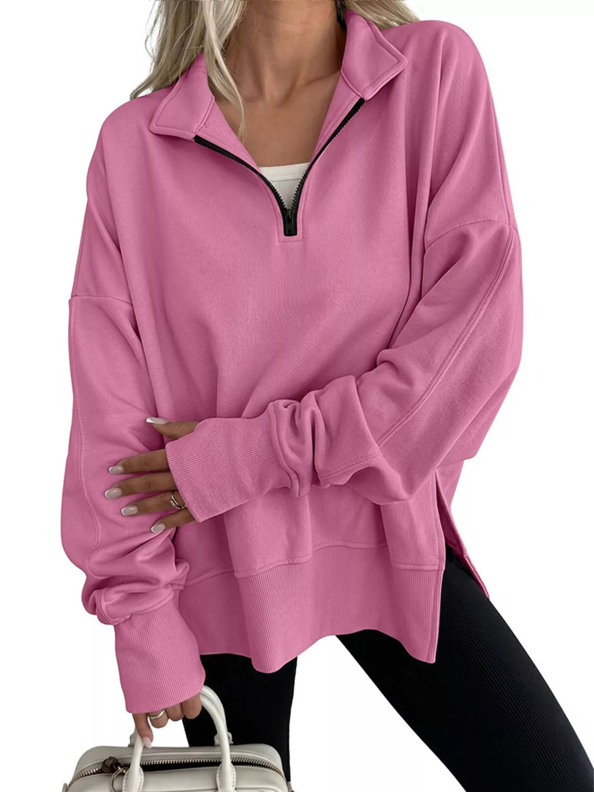 Quarter-Zip Dropped Shoulder Sweatshirt