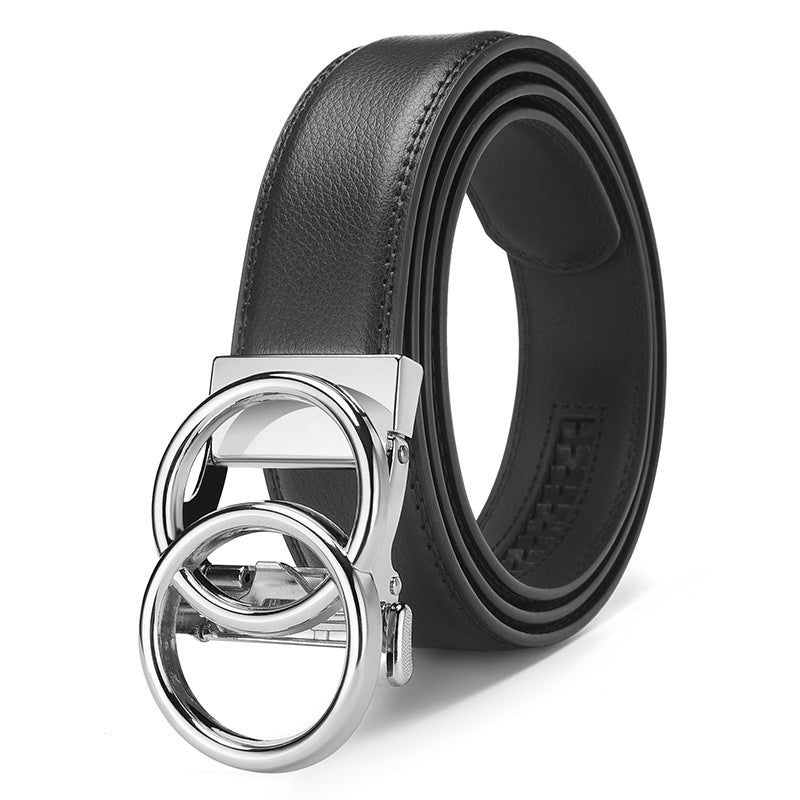 Automatic Buckle Real Leather 14-grain Belt Can Be Fixed  Simple Business Belt 3.5cm.