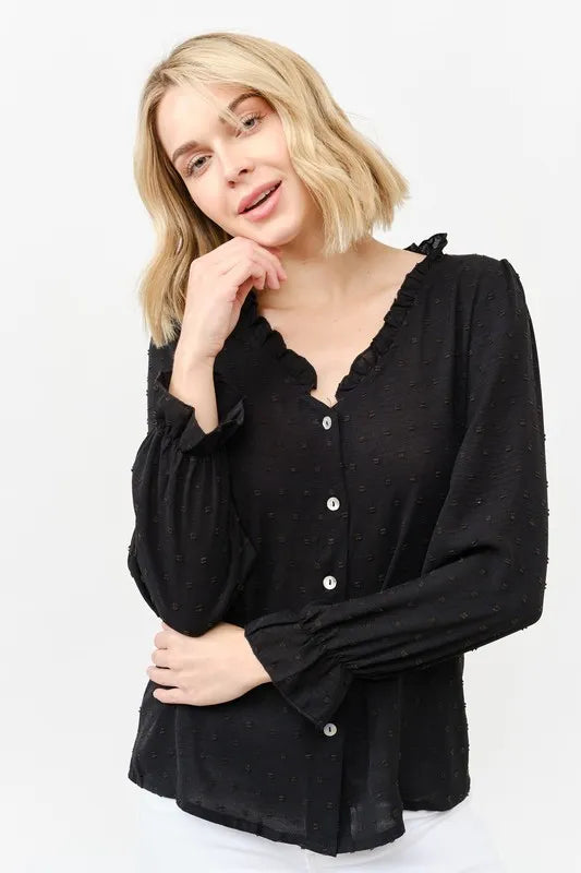 And The Why Polka Dot Ruffle Detailed Blouse Top