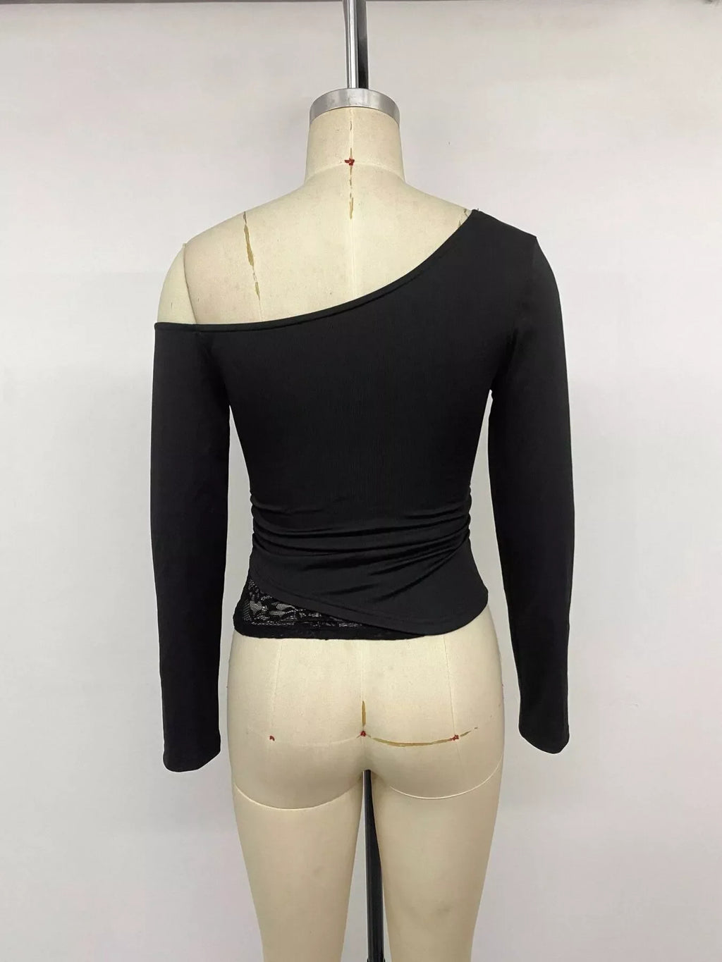 One-Shoulder Lace Trim Slim Fit T-Shirt