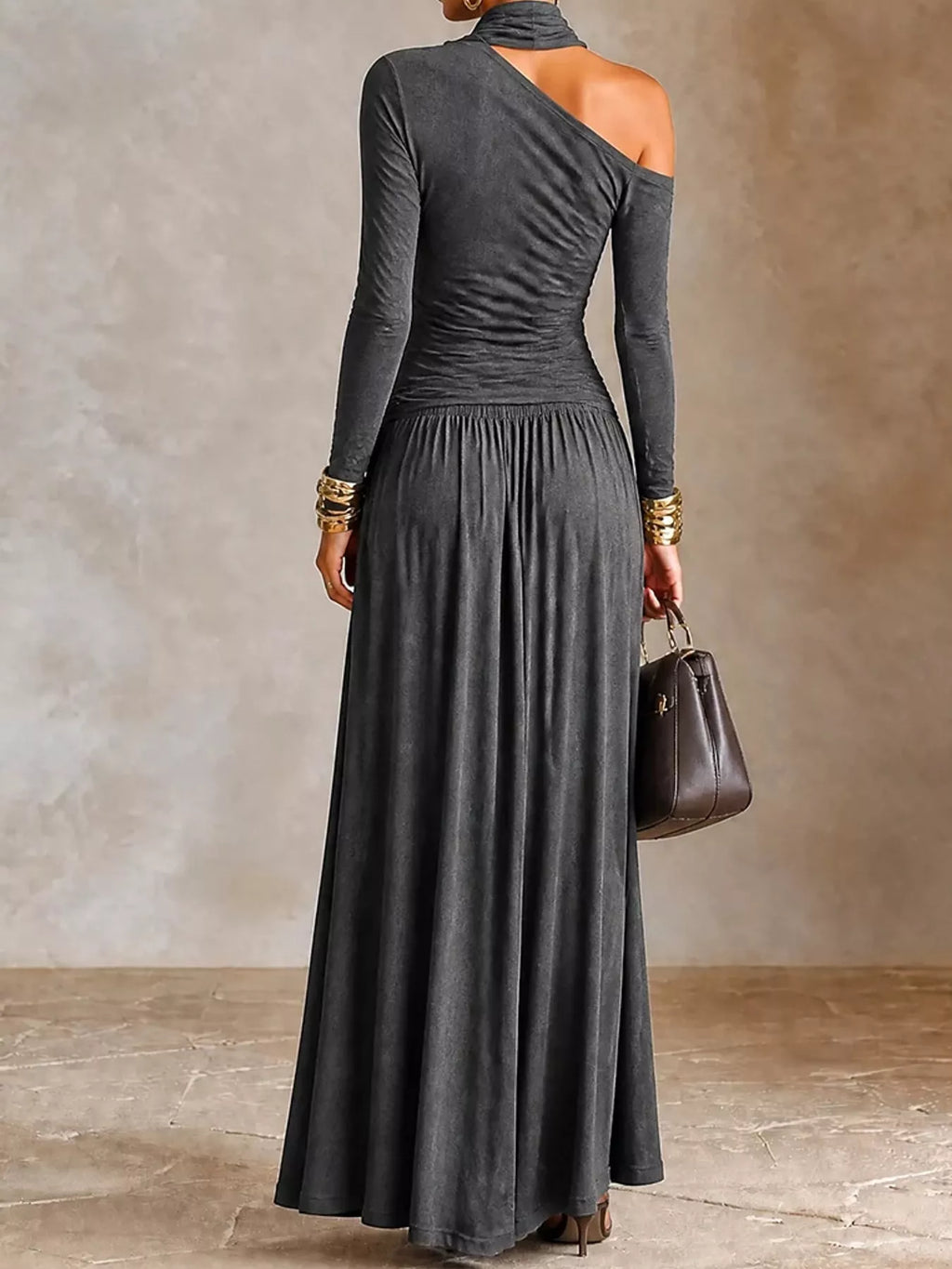 Asymmetric Cutout Long Sleeve Maxi Dress