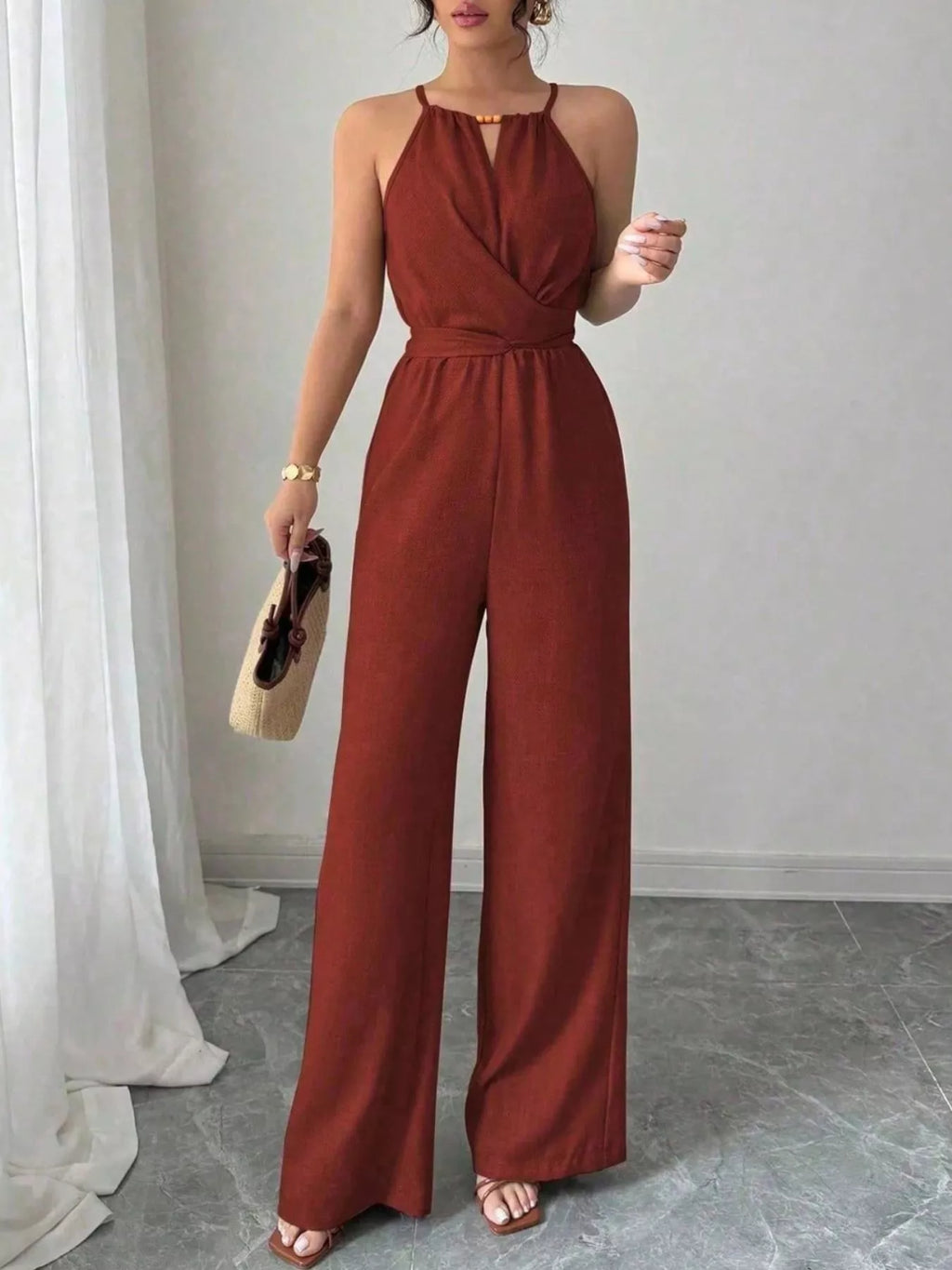Sleeveless Tie Waist Wide-Leg Jumpsuit
