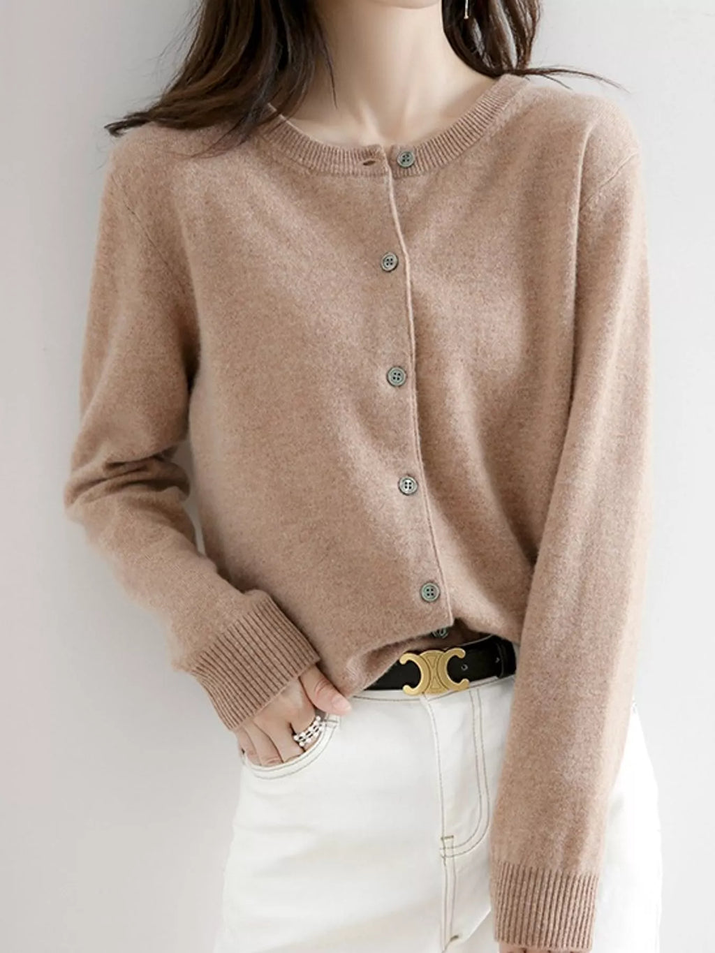 Crew-Neck Button-Down Cardigan