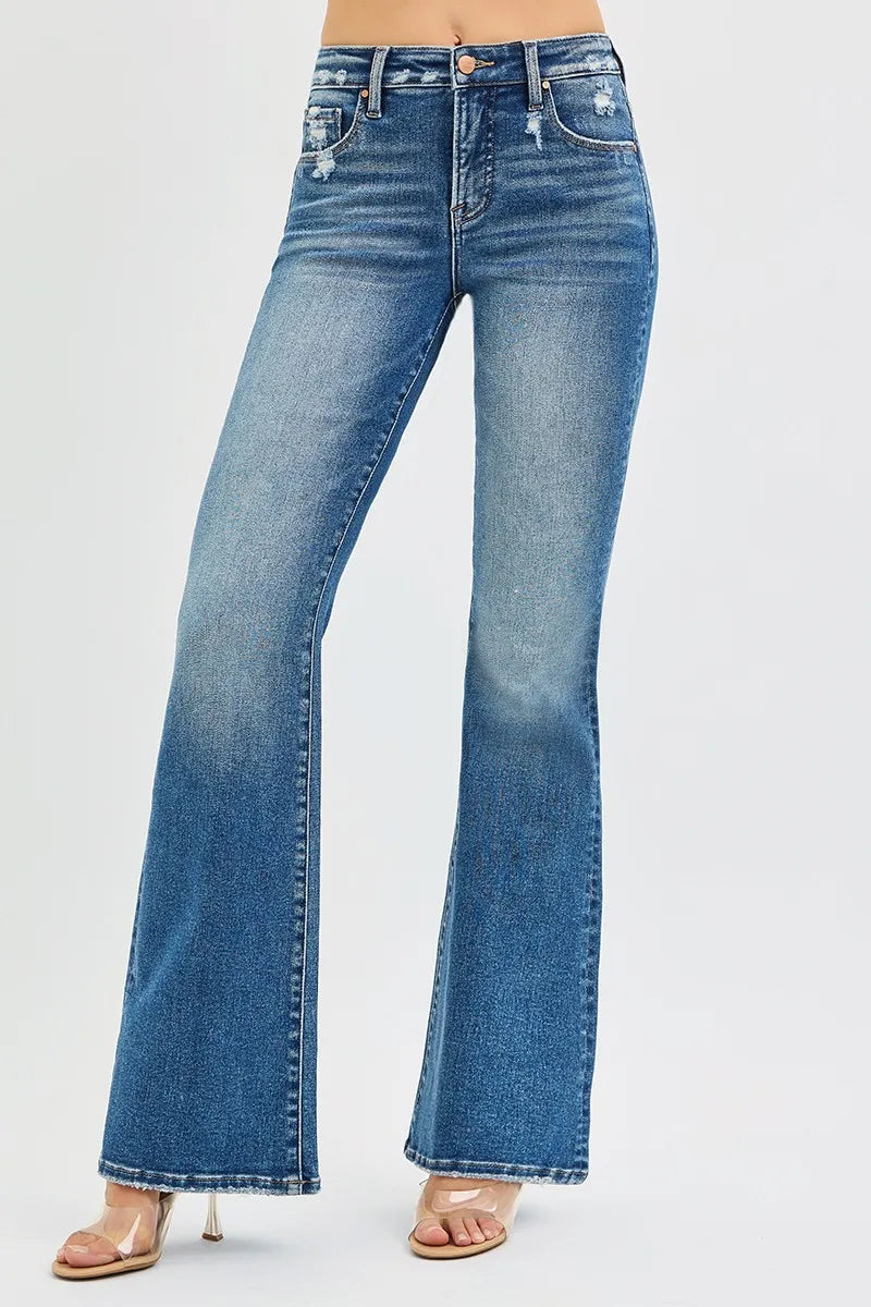 RISEN Full Size Tummy Control High Rise Flare Jeans Plus Size