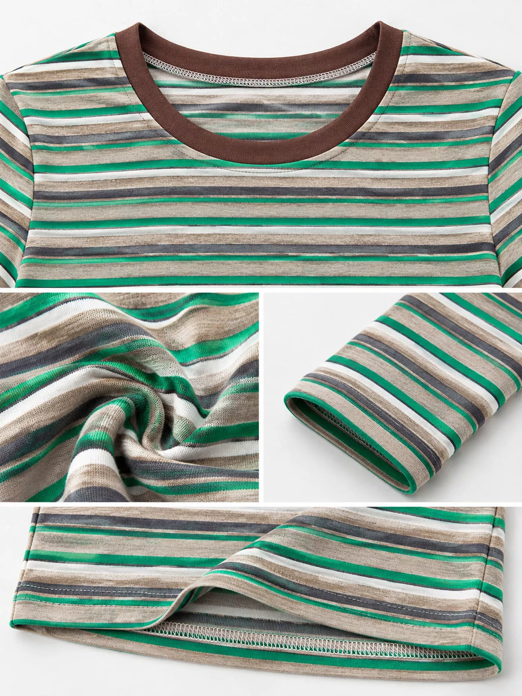 Full Size Long Sleeve Striped Crew Neck Casual T-Shirt Plus Size