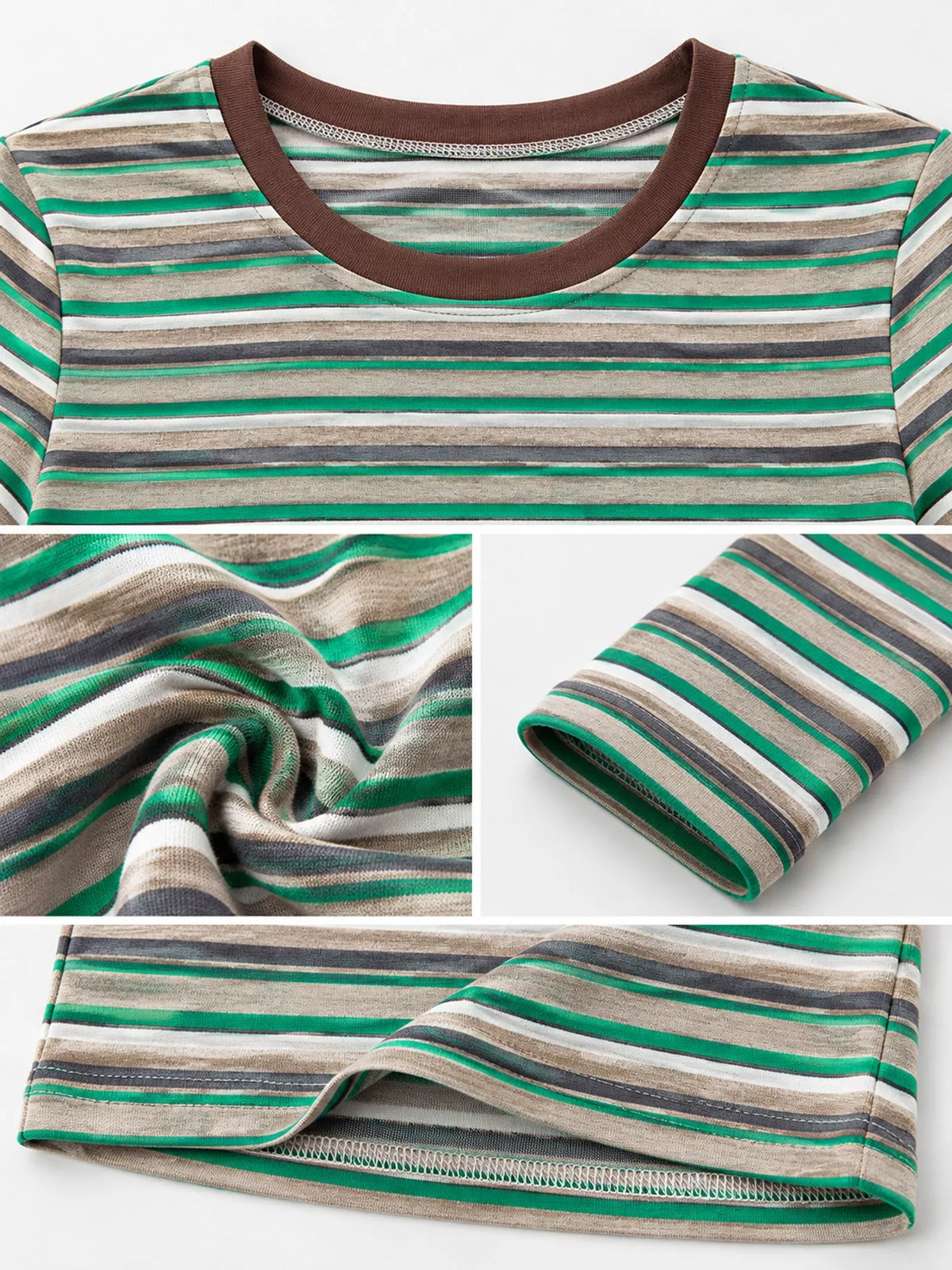 Full Size Long Sleeve Striped Crew Neck Casual T-Shirt Plus Size