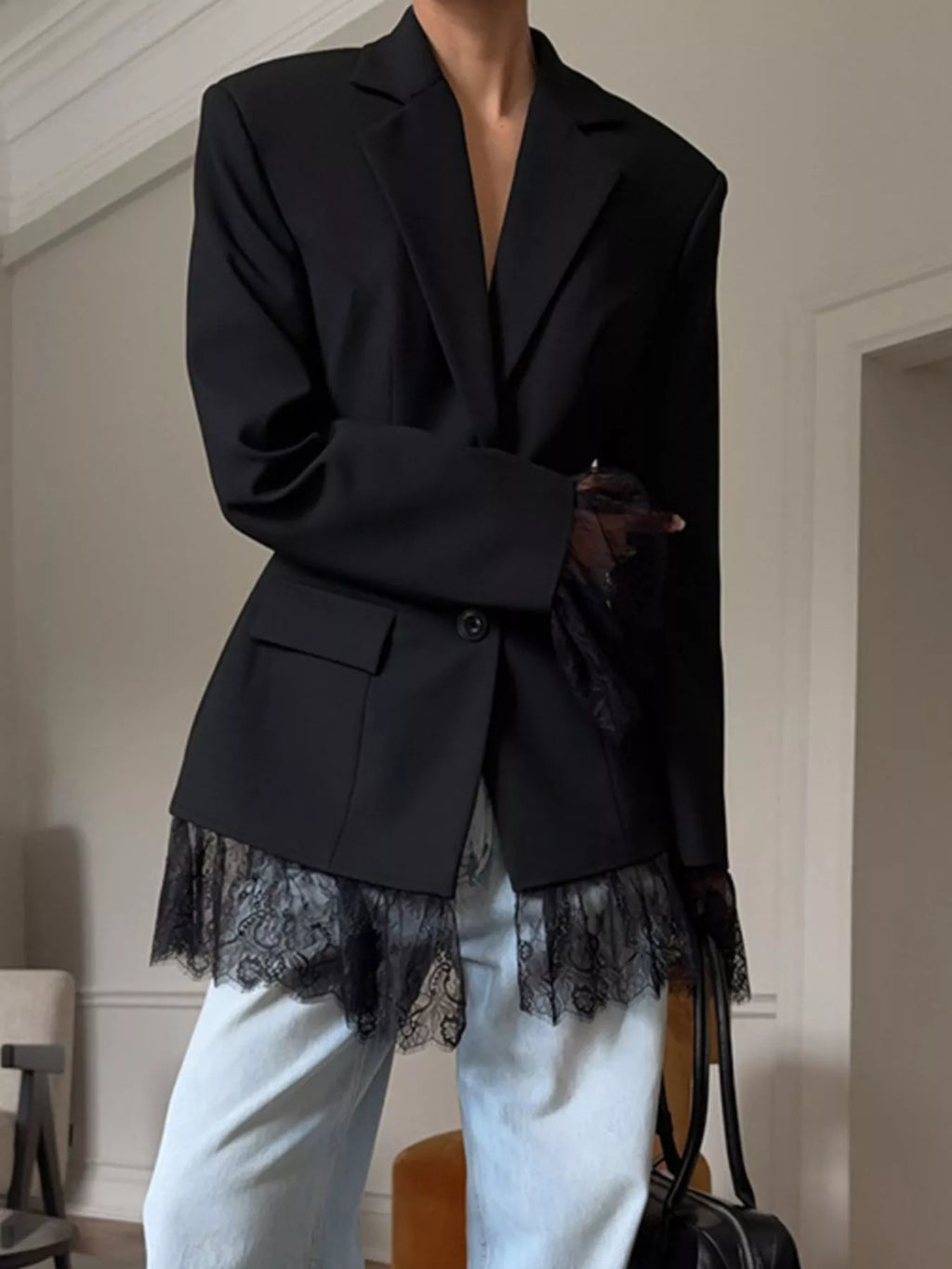 Lace Hem Button Down Blazer