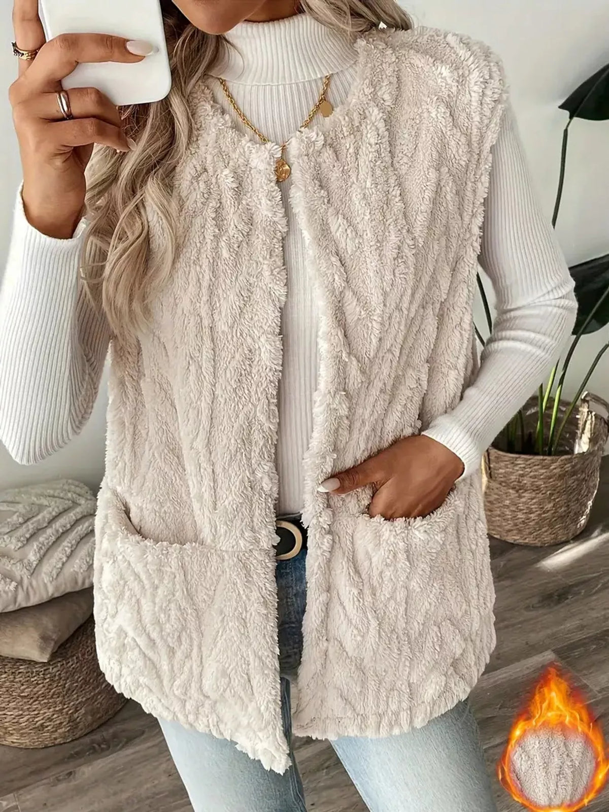 Sherpa Open Front Vest Coat