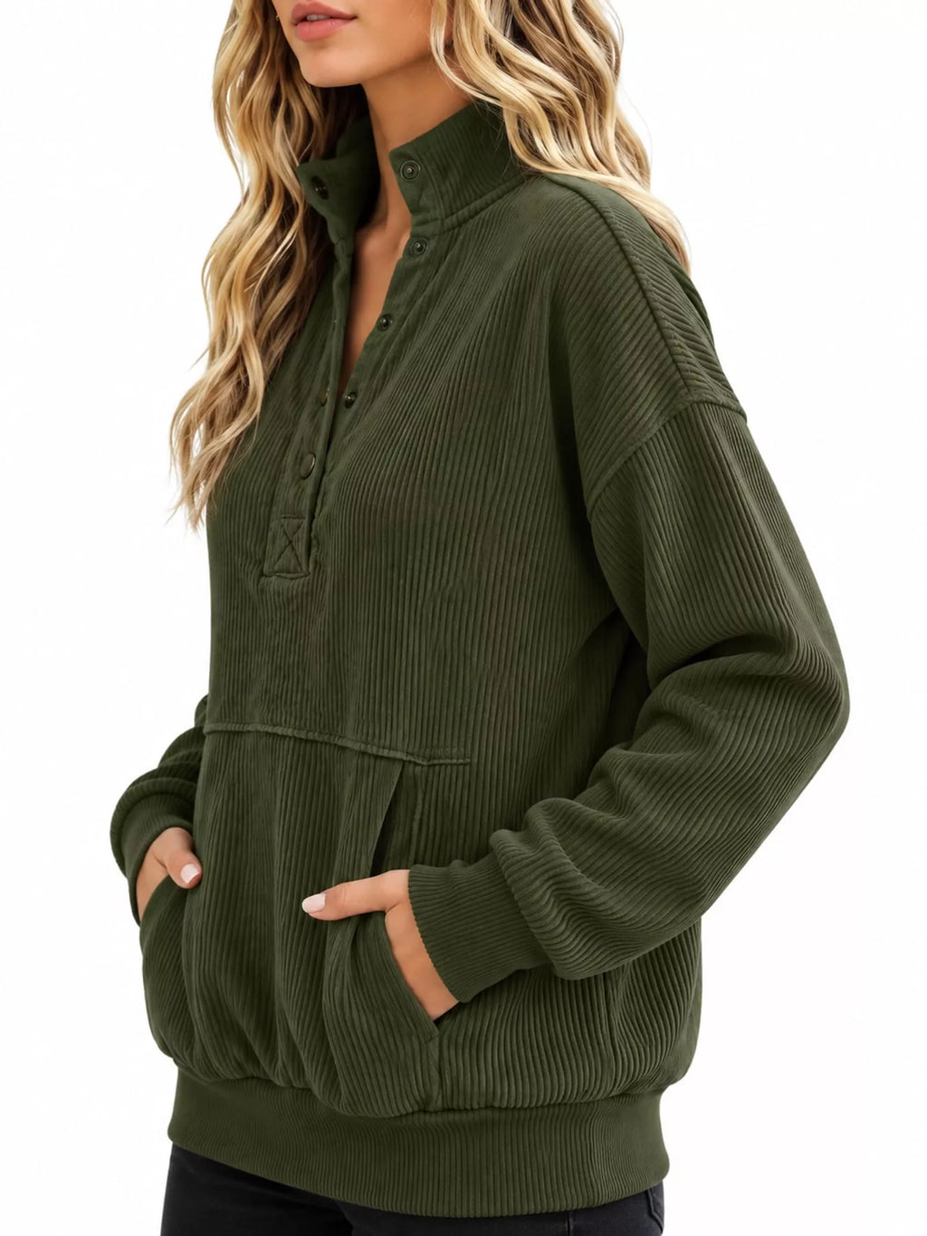 Full Size Quarter-Snap Sweatshirt with Kangaroo Pocket Plus Size