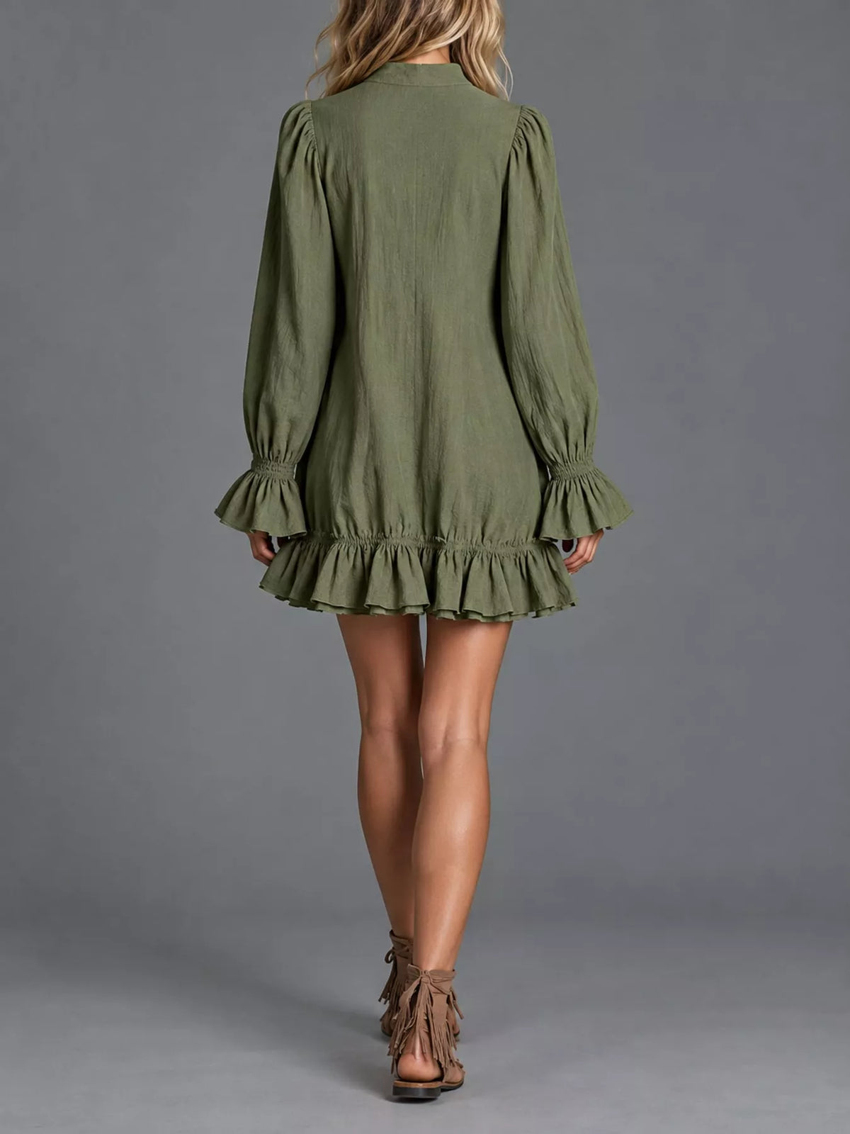 Zipper-Front Ruffle Hem Mini Dress