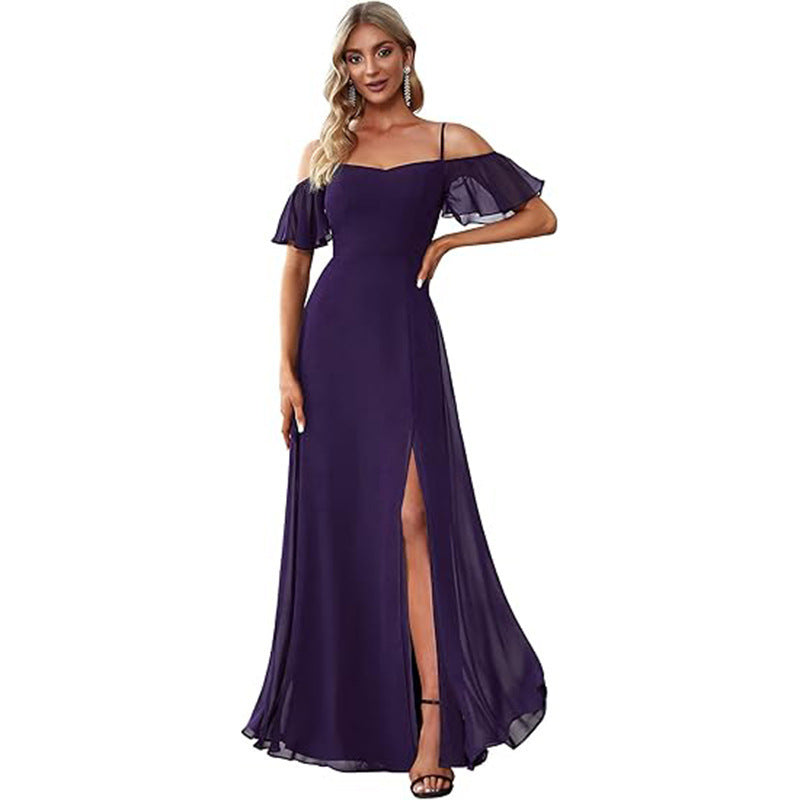 Off-shoulder Chiffon Maxi Dress, Womens Evening Gown