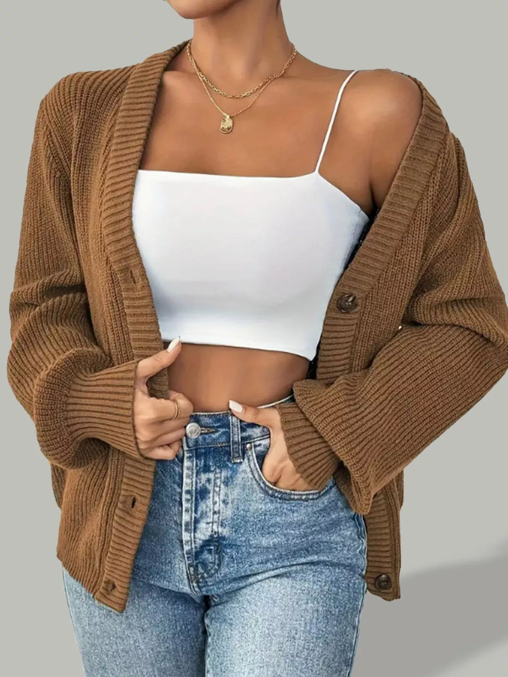 Button Front V-Neck Cardigan