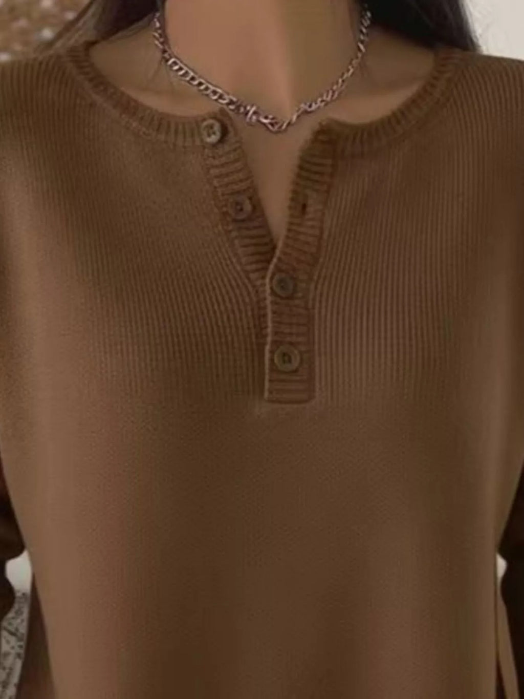 Full Size Button Detail Ribbed Knit Sweater Plus Size