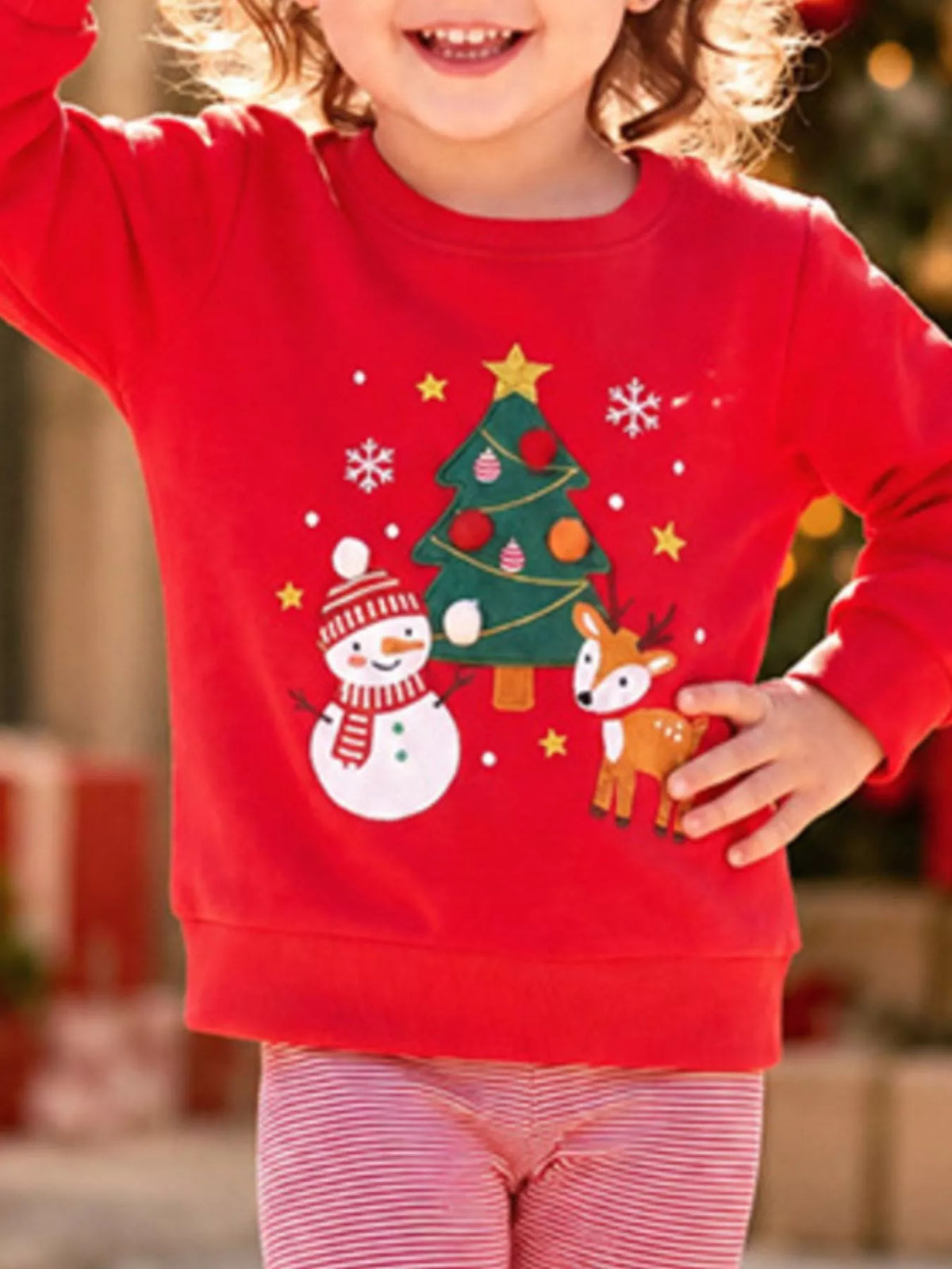 Children's Christmas Themed Sweatshirt and Striped Leggings Set