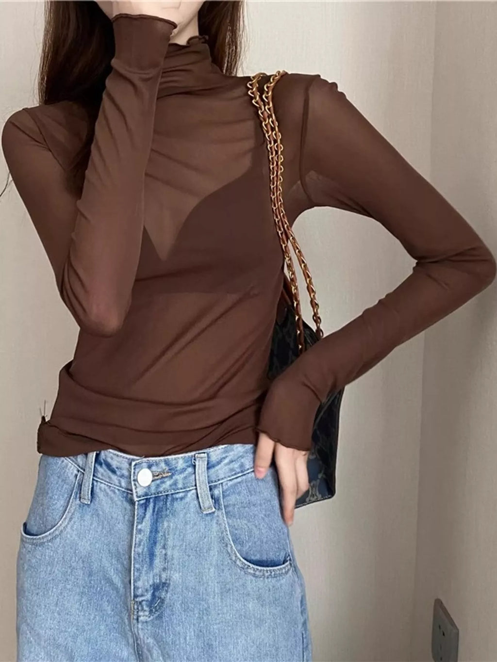 Turtleneck Long Sleeve Slim Fit T-Shirt