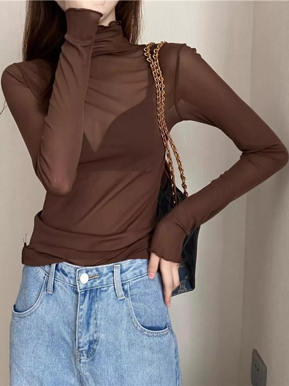 Turtleneck Long Sleeve Slim Fit T-Shirt