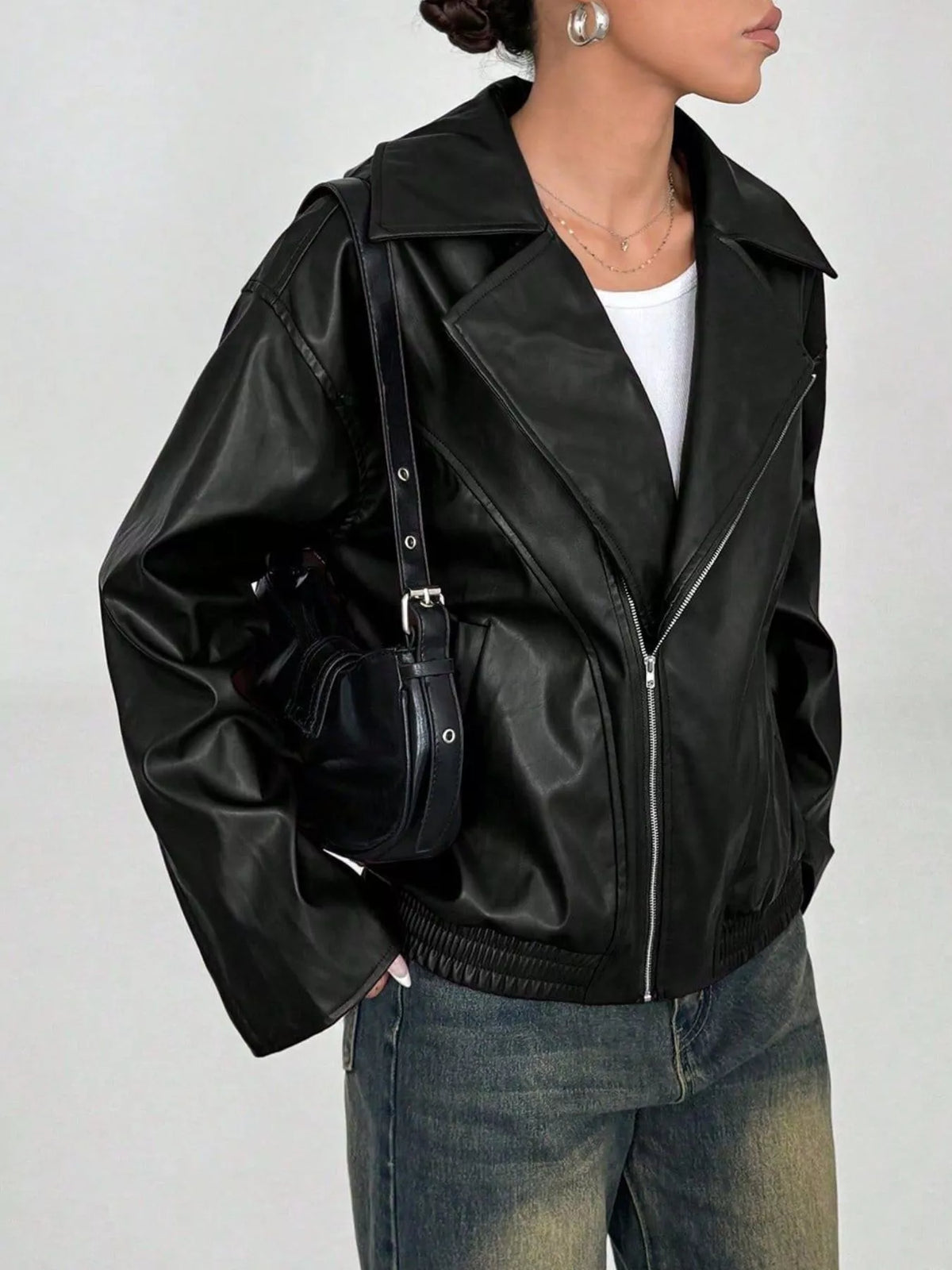 Oversized Faux Leather Moto Jacket