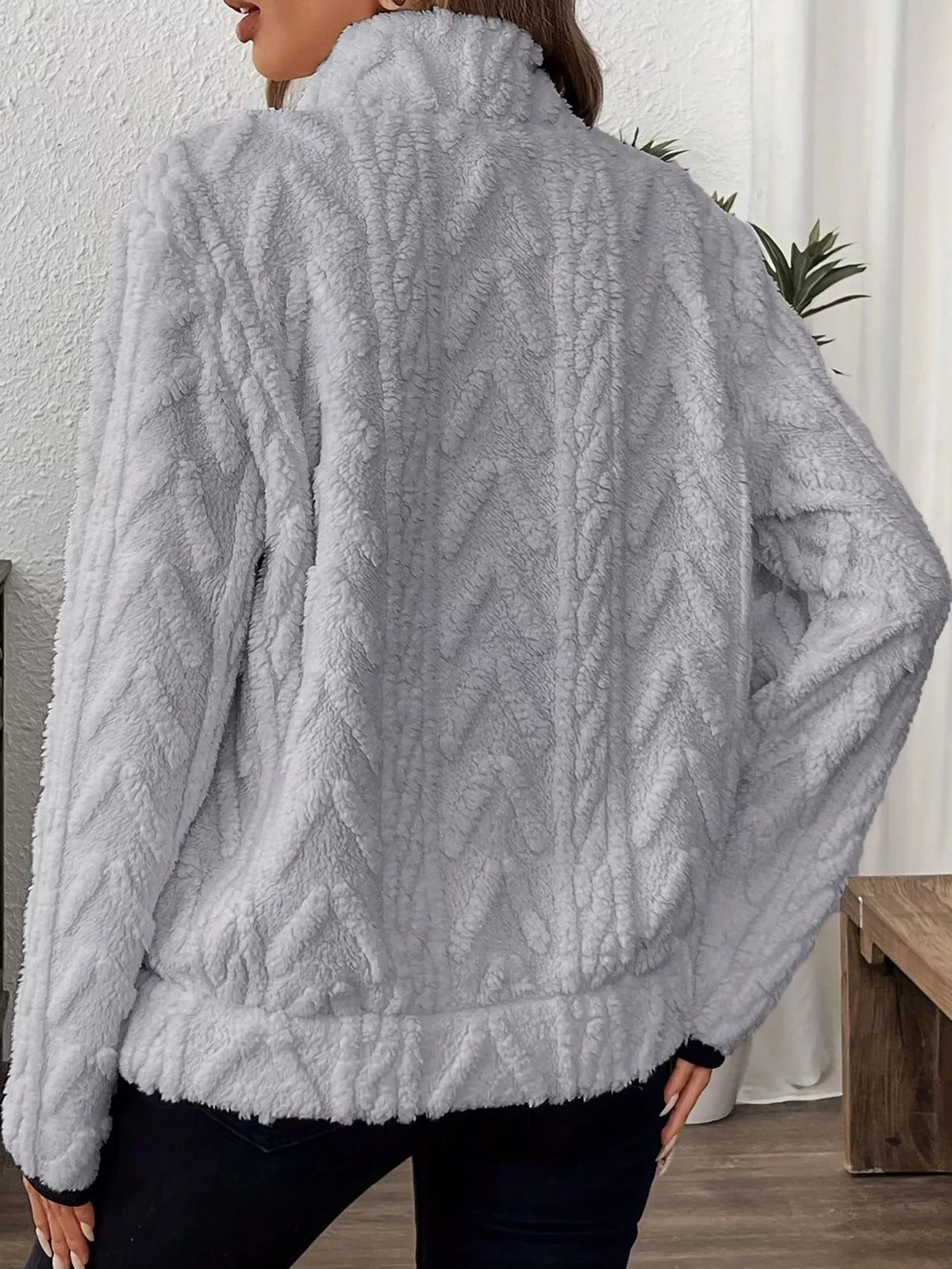 Full Size Quarter-Zip Sherpa Sweatshirt Plus Size