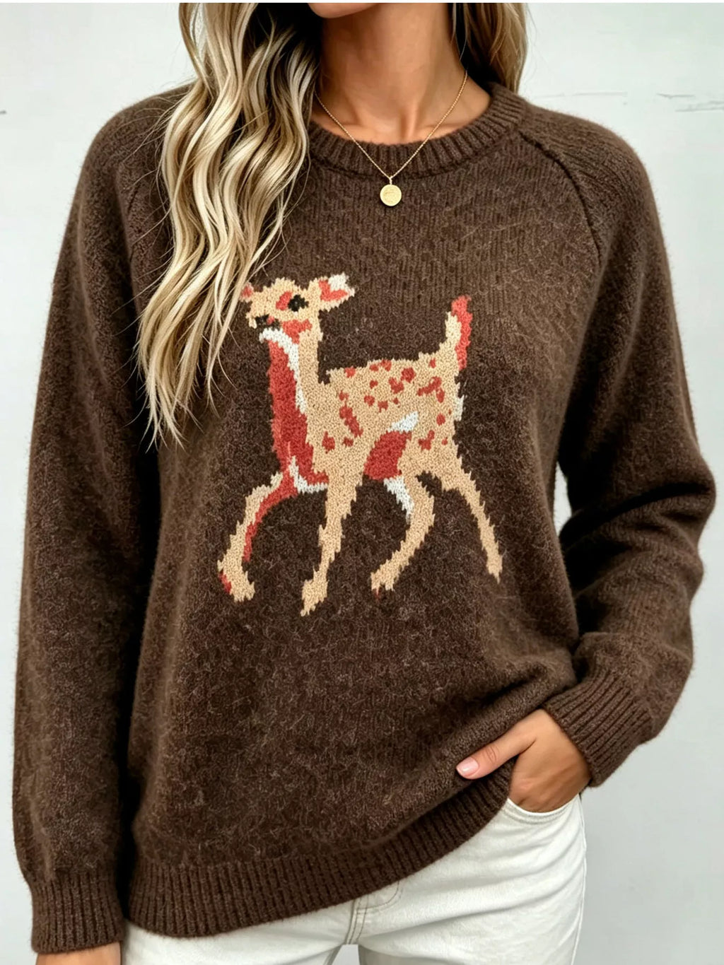 Deer Pattern Raglan Sleeve Sweater