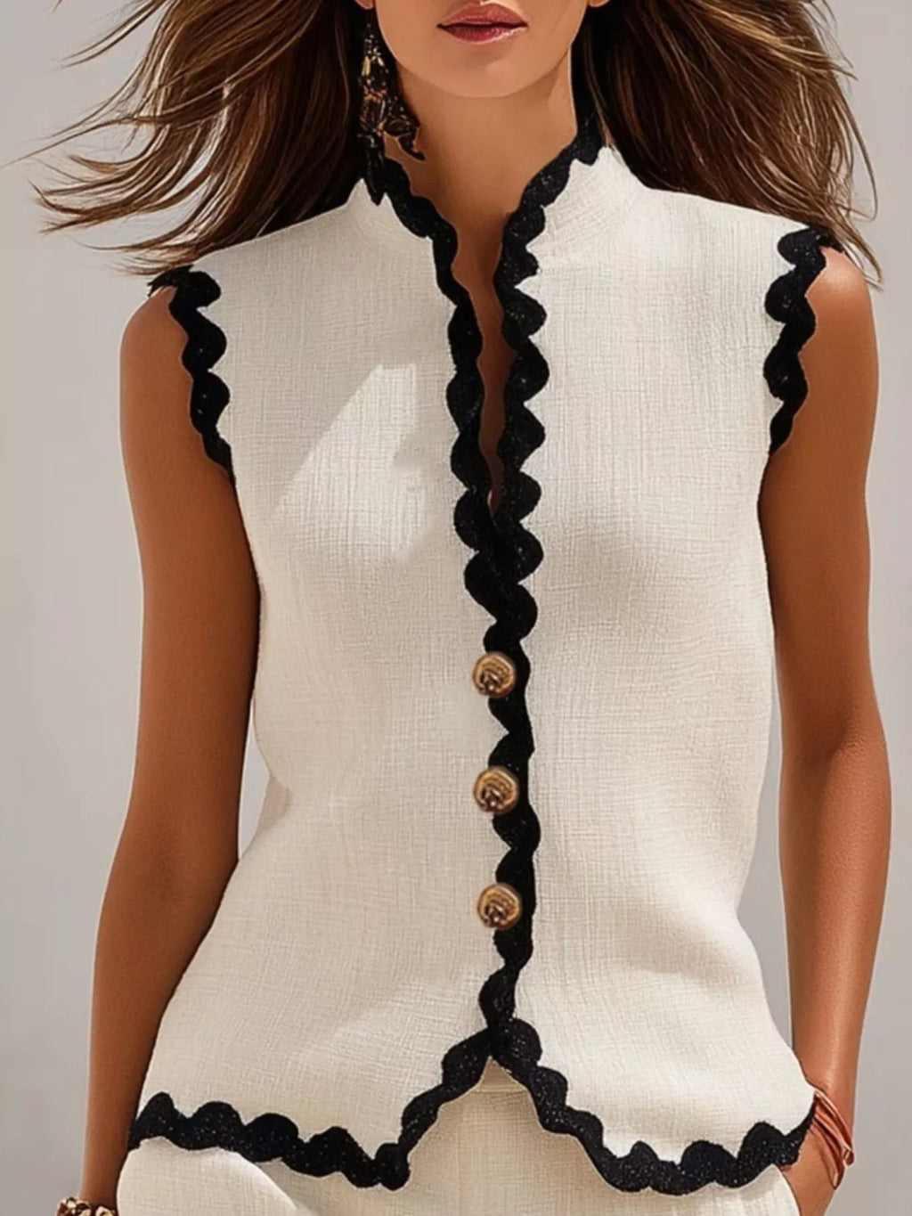 Full Size Contrast Scalloped Trim Sleeveless Top and Shorts Set Plus Size