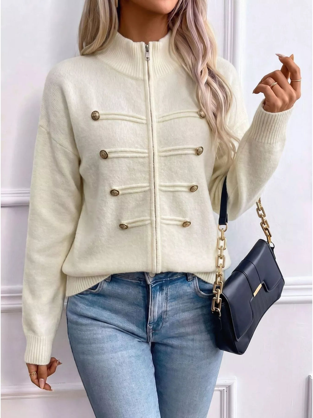 Zip-Up Long Sleeve Cardigan