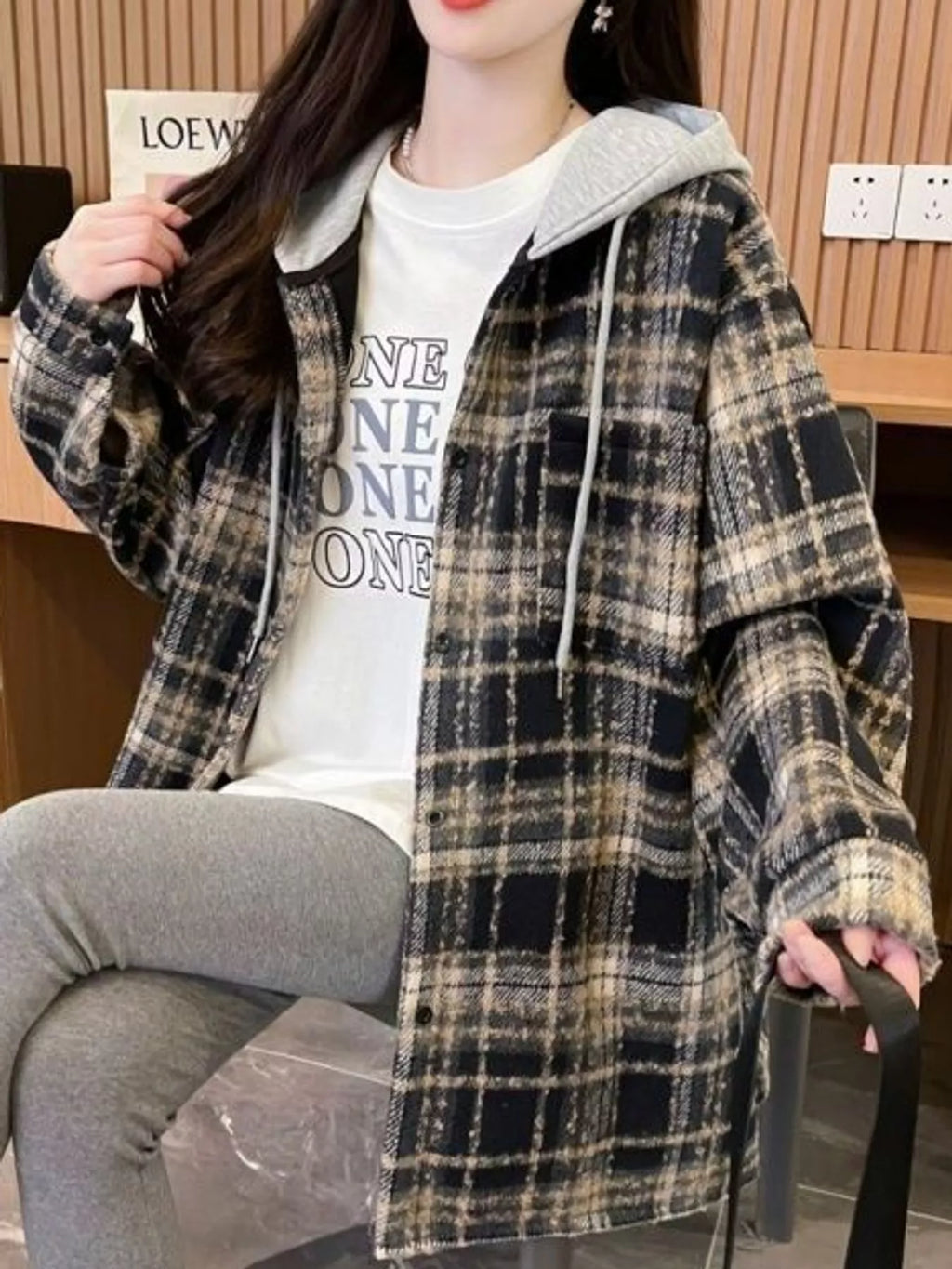 Plaid Button Up Hooded Shacket