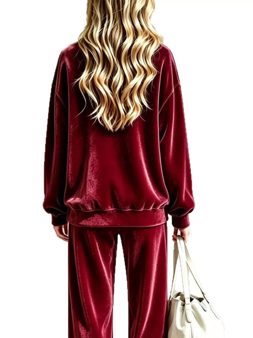 Full Size Dropped Shoulder Velvet Top and Wide Leg Pants Set Plus Size