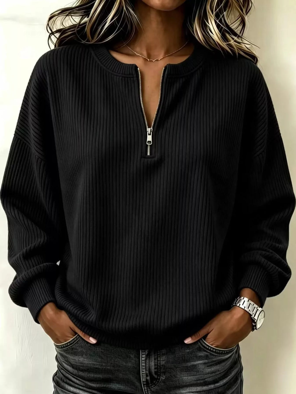 Full Size Quarter-Zip Dropped Shoulder Sweatshirt Plus Size